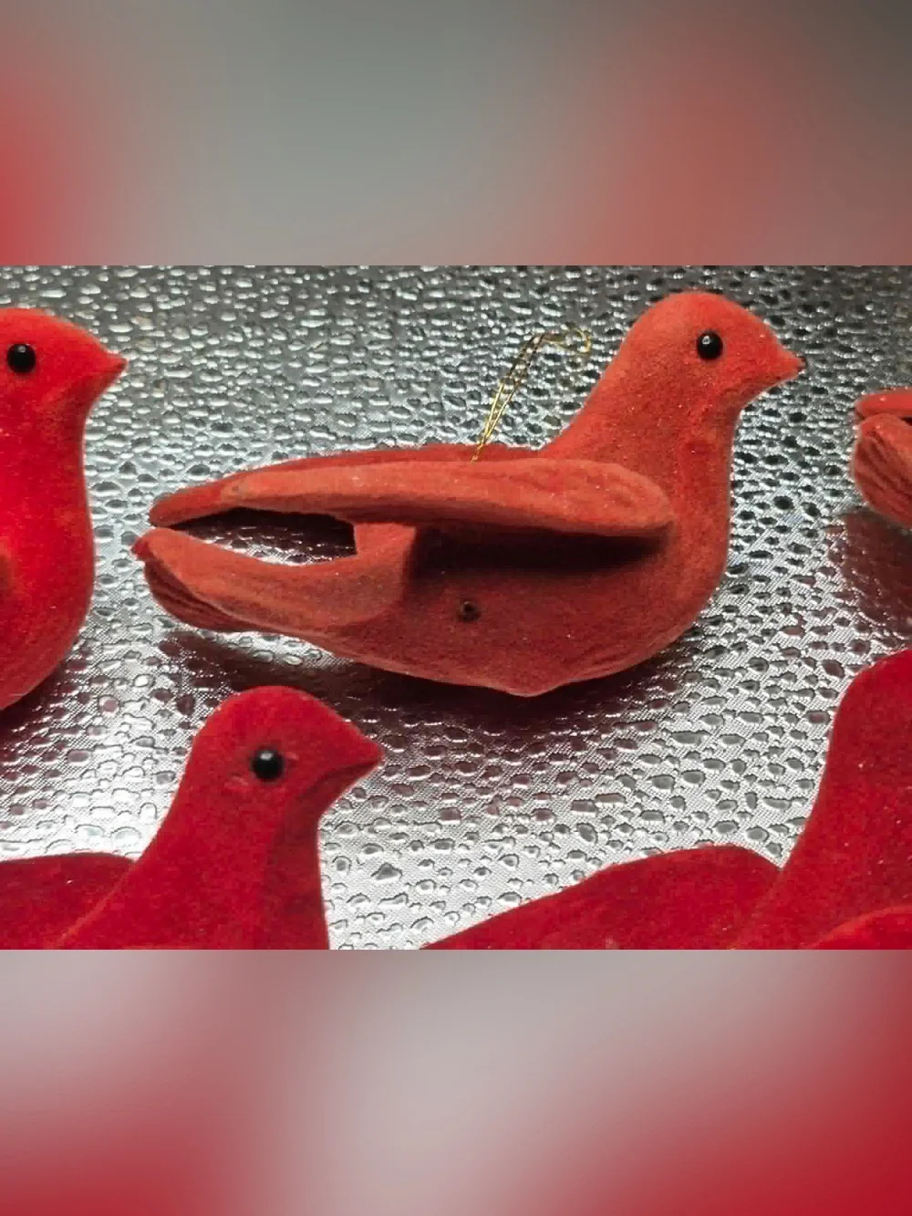 MCM Vintage Christmas Tree Ornaments Set 11 Flocked Red Felt Doves / Cardinals